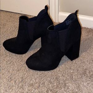 Black thick heeled ankle booties
